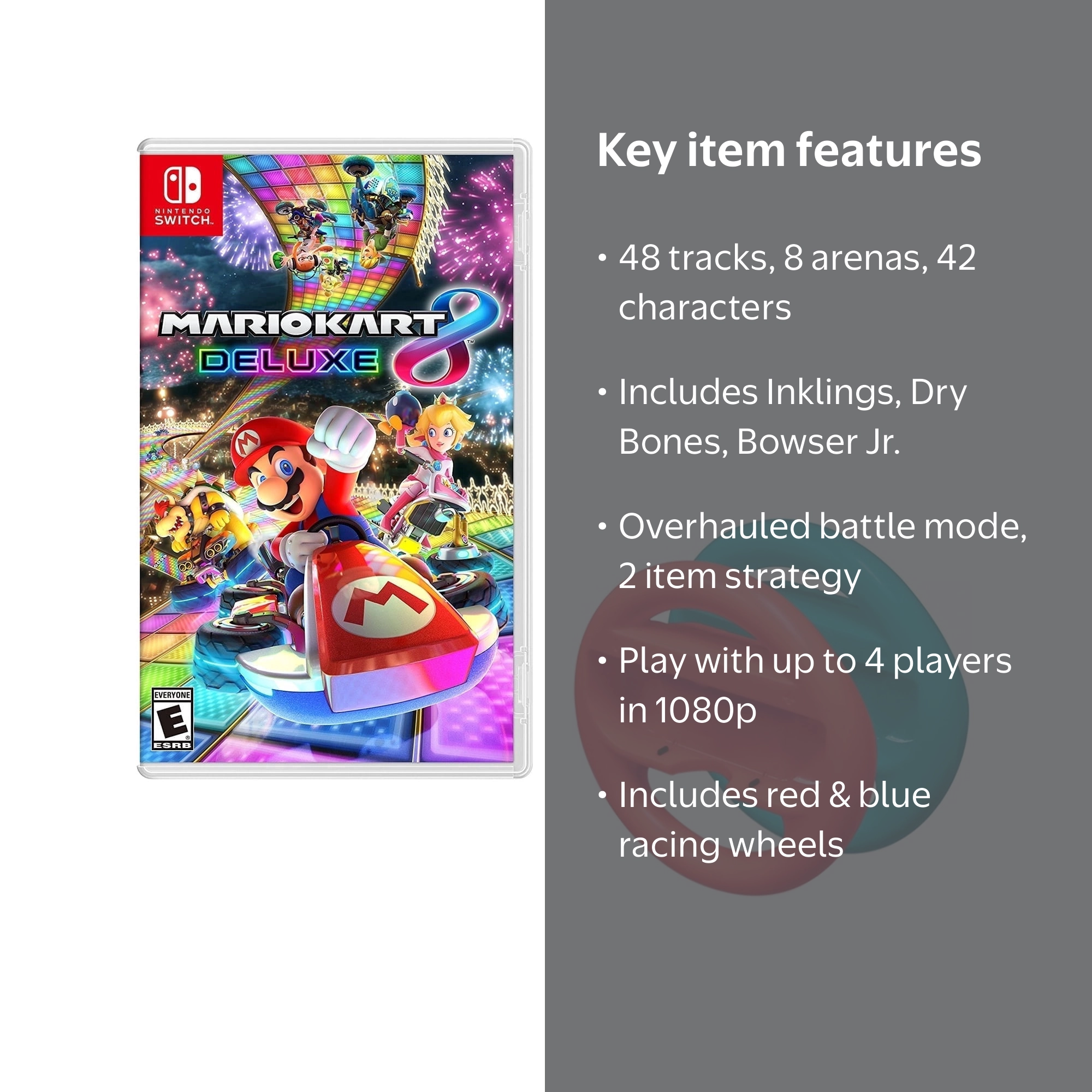 Mario Kart 8 with Red and Blue Steering Wheels Bundle, Nintendo