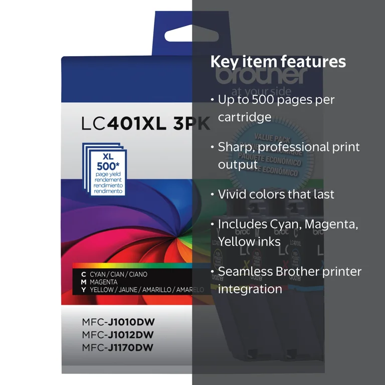 Brother, Ink Cartridges, LC401XL3PK High Yield 3-Pack, Color