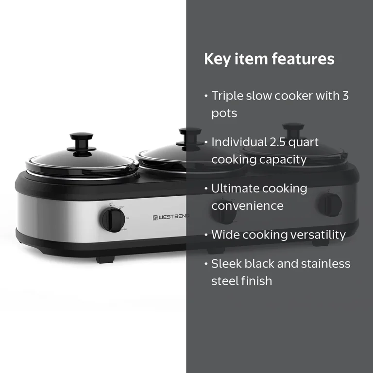 West Bend Triple Slow Cooker, 3 x 2.5 Qt, Silver - Walmart.com
