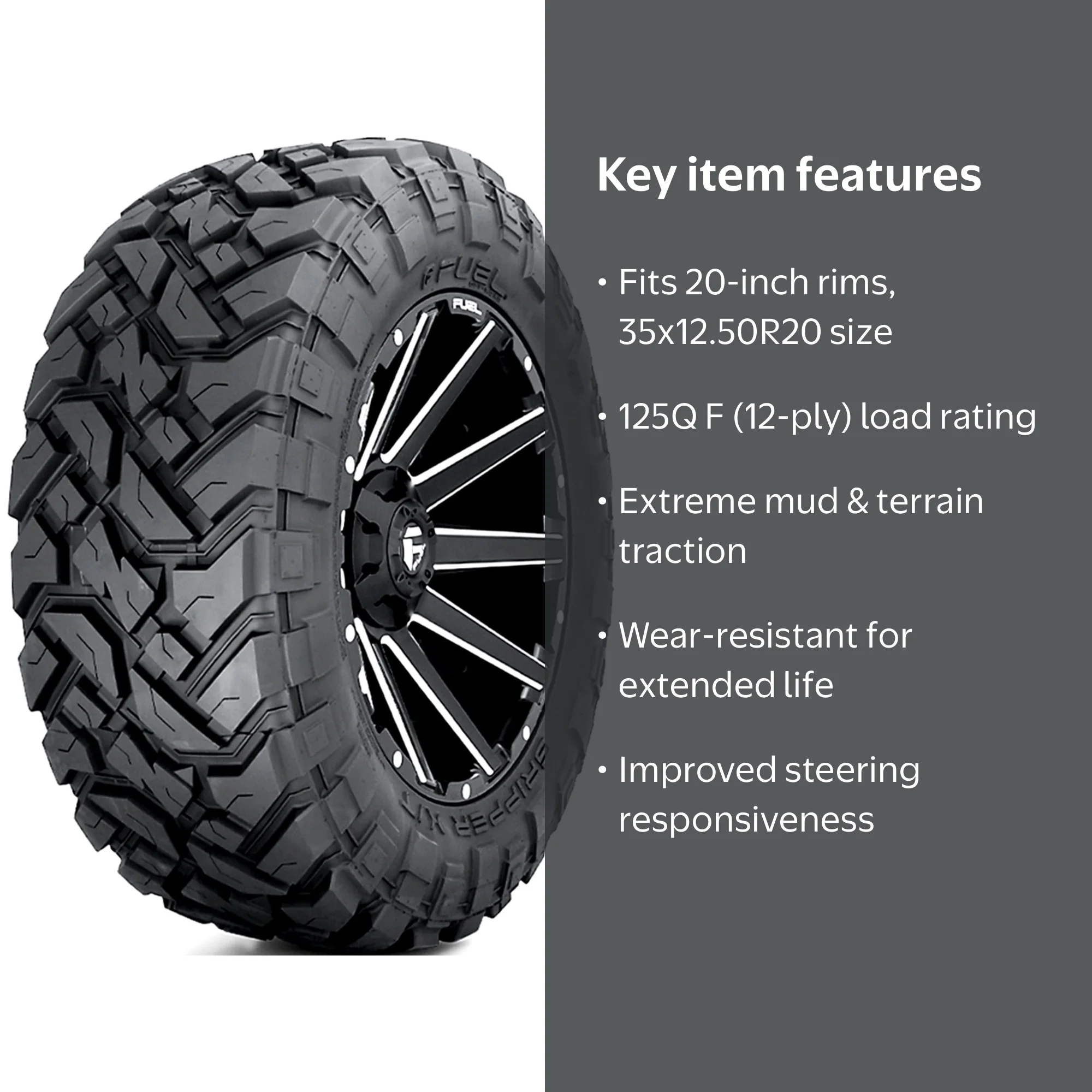 Free Shipping! Fuel Gripper X/T LT 35X12.50R20 F Load 12 Ply