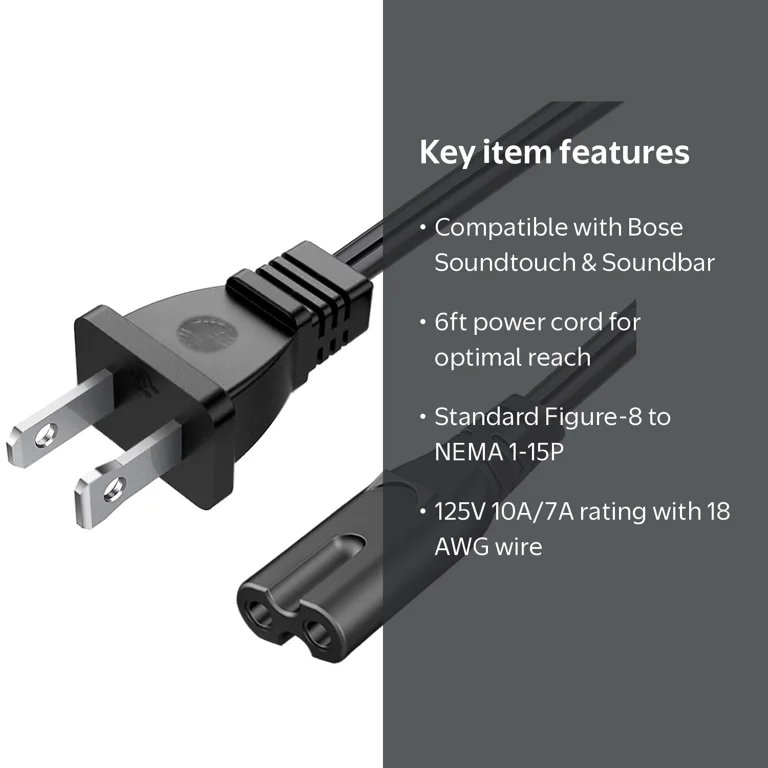 2 Prong AC Power Cord Replacement for Bose Soundtouch 10 20 30