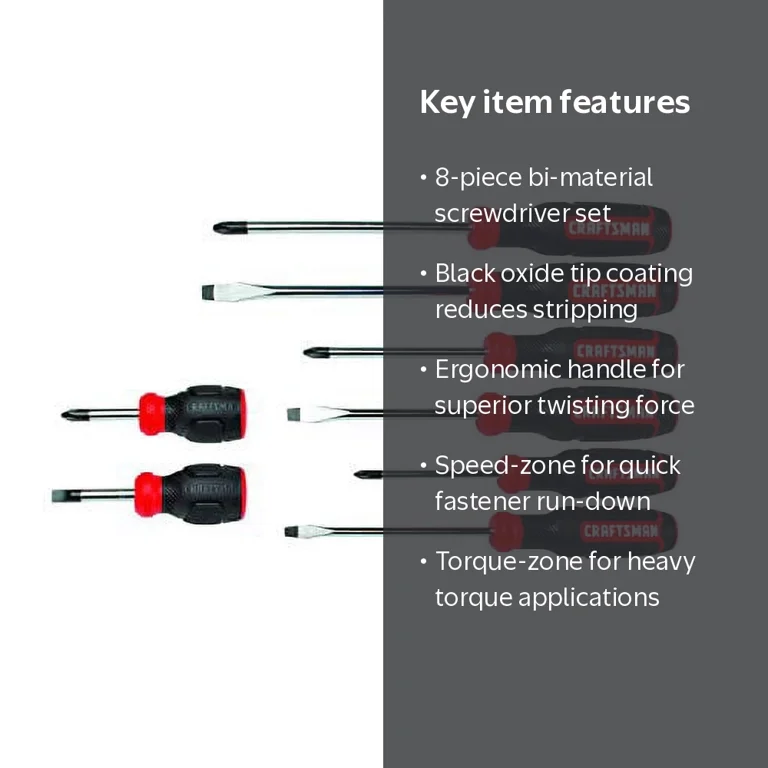 CRAFTSMAN, Bi-Material Screwdriver Set, 8 pc, Ergonomic Handle