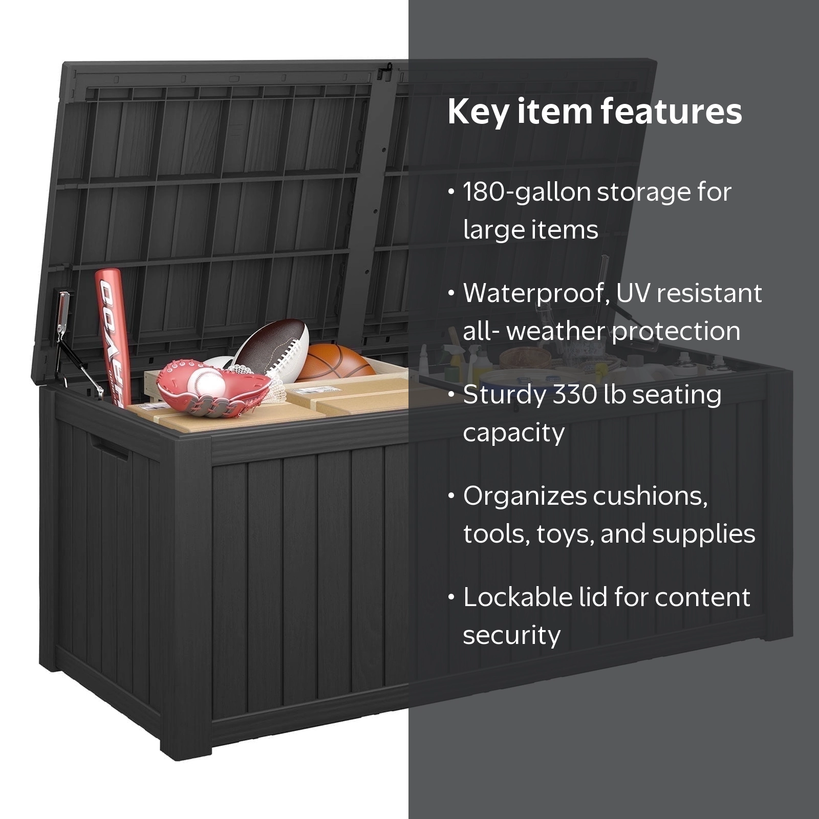 LHBcraft 180 Gallon Deck Box, Resin Outdoor Storage Box