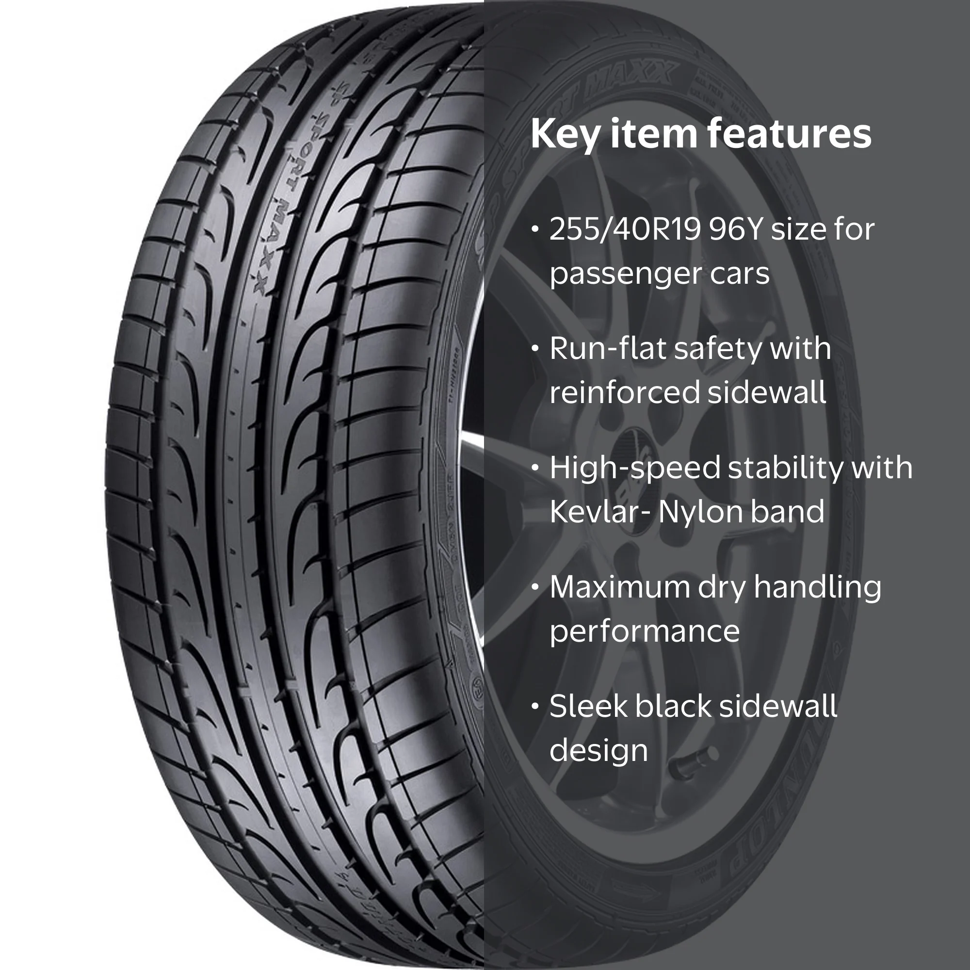 Dunlop, Passenger Tire, 255/40R19 96Y Summer UHP DSST, Run-Flat