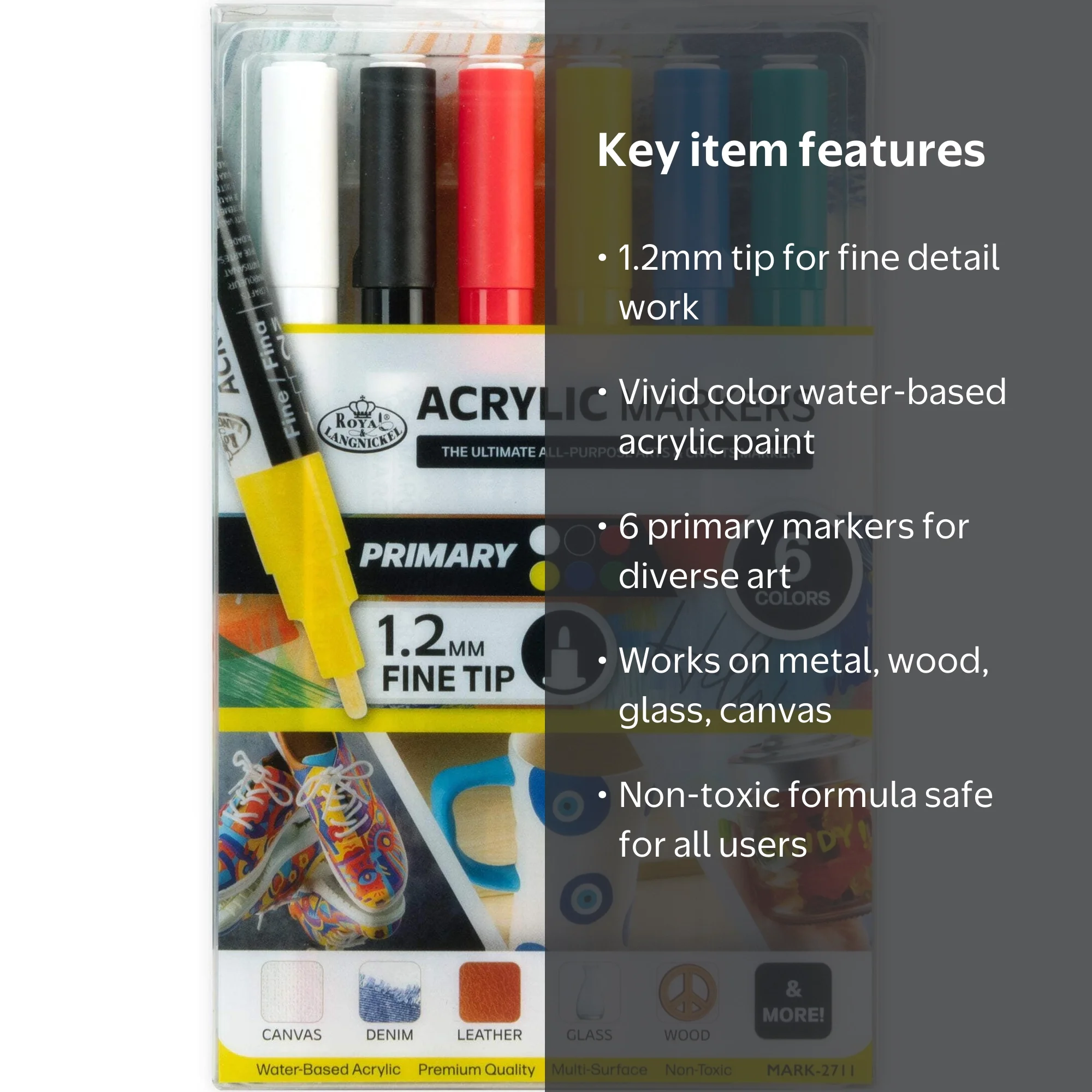 Royal & Langnickel 6 Piece Acrylic 1.2mm Primary Marker Set