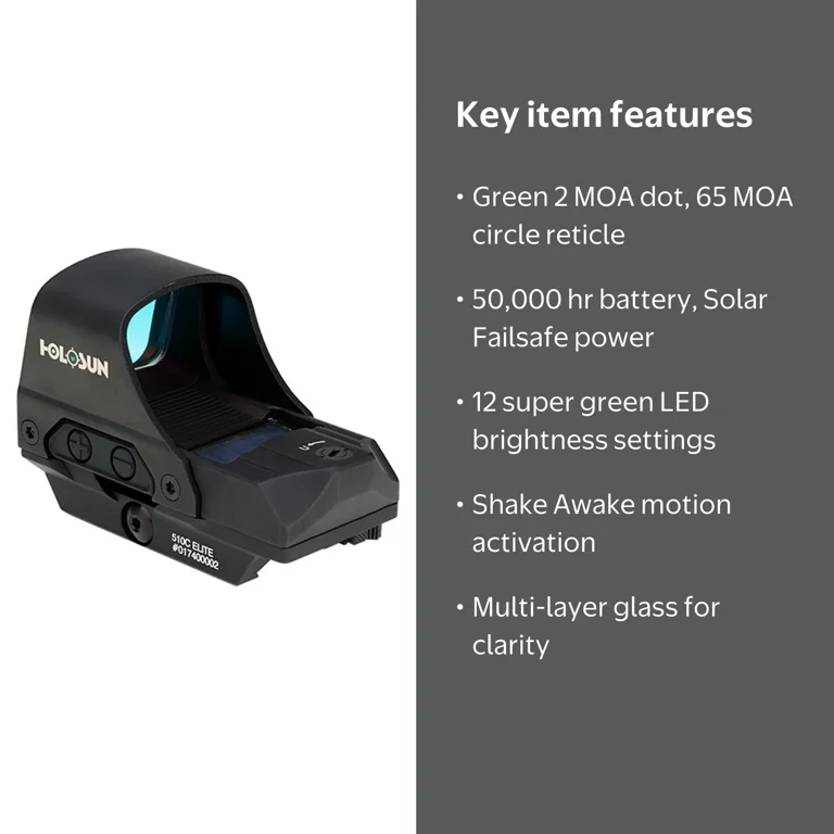 Holosun, Green Dot Optical Sight, HE510C-GR, 2 MOA and 65 MOA