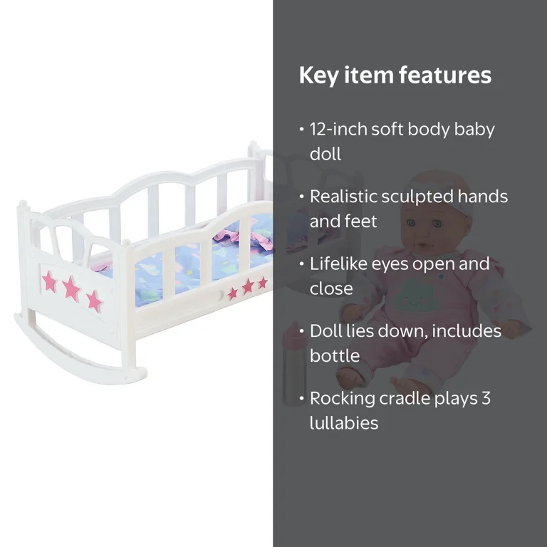 My Sweet Love Baby Doll with Rocking Cradle, Bottle, Lullabies