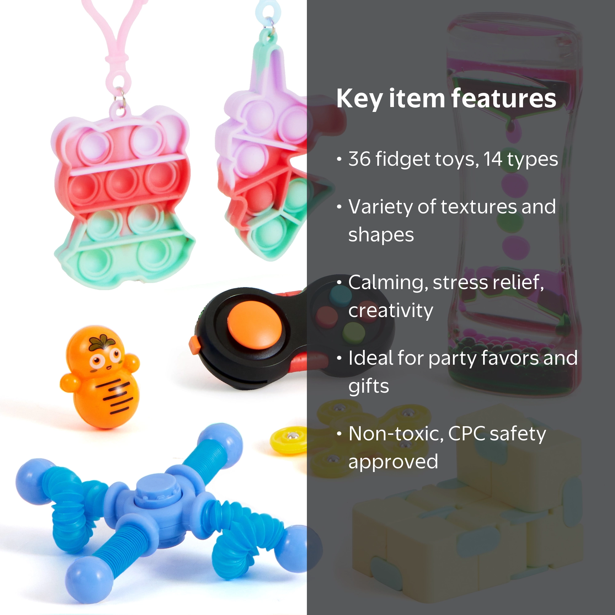 Joyfy 36 Pack Fidget Toys Set, Includes Spinner and Squishy