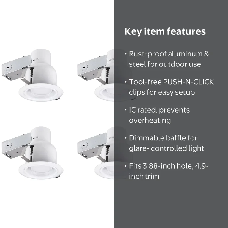 Globe Electric 4 in. White Indoor/Outdoor Recessed Lighting Kit (4