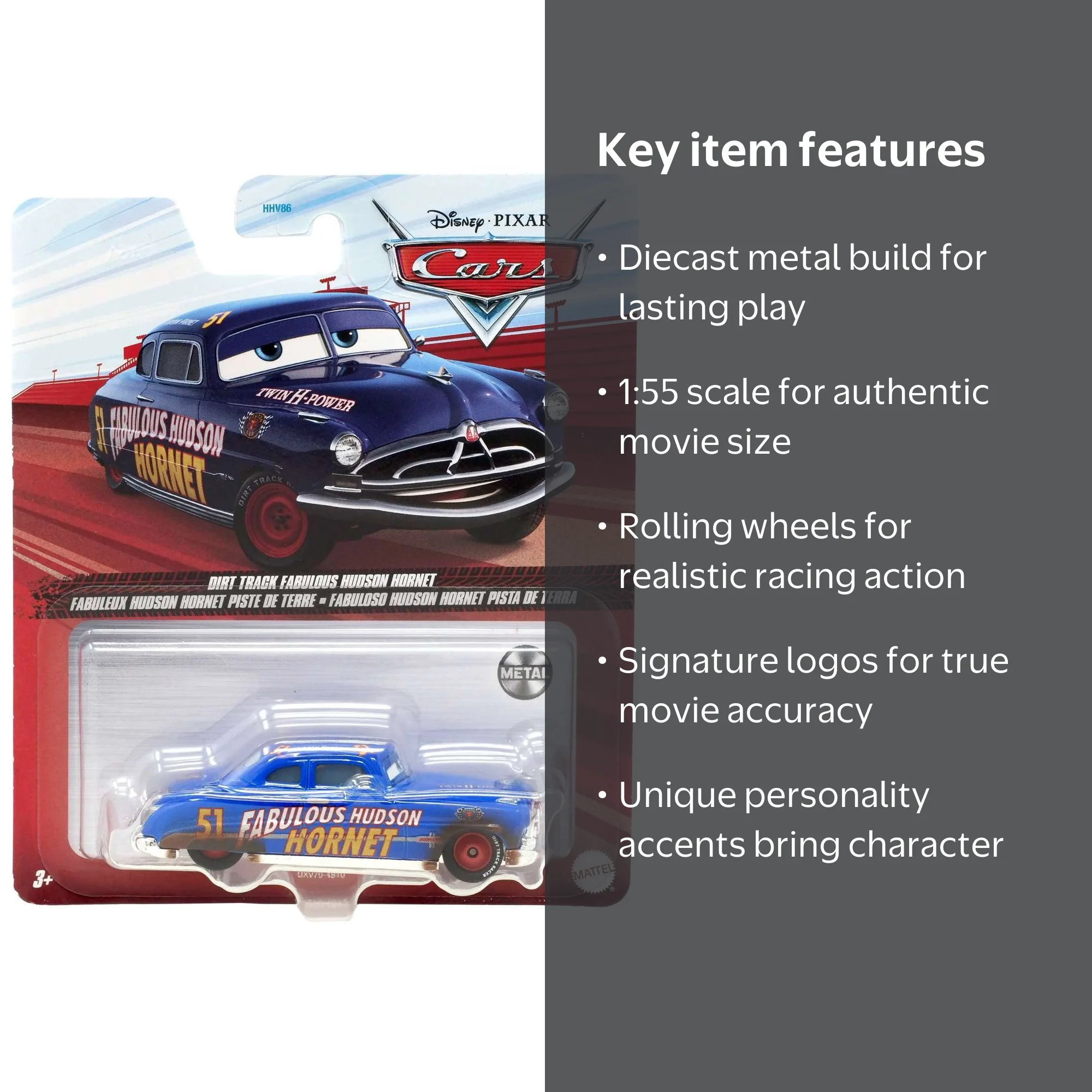 Disney / Pixar Cars Metal Dirt Track Fabulous Hudson Hornet