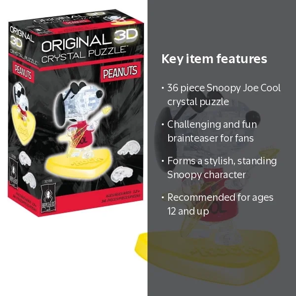 BePuzzled 3D Crystal Puzzle - Peanuts Snoopy Joe Cool: 36Pcs