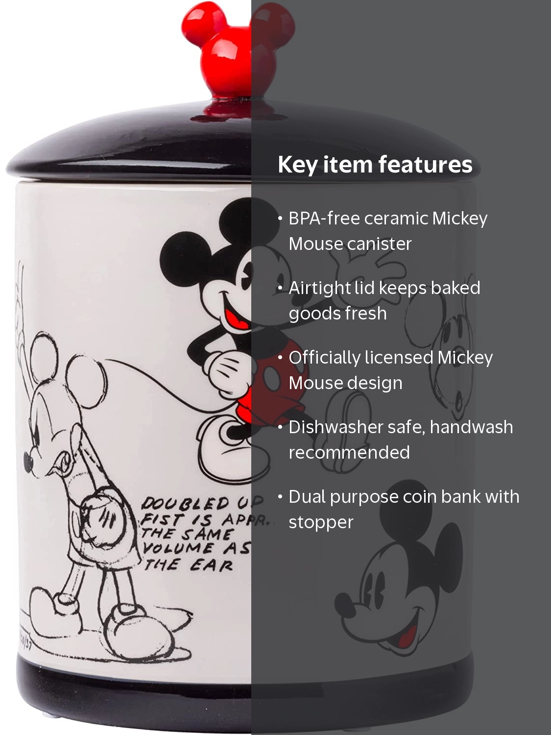 Disney's Vintage Mickey Mouse Sketches Large Ceramic Canister, BPA