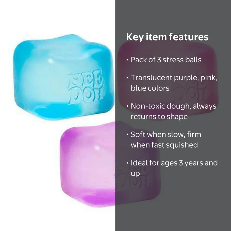 Schylling, NeeDoh Nice Cube 3pk, Translucent Stress Balls