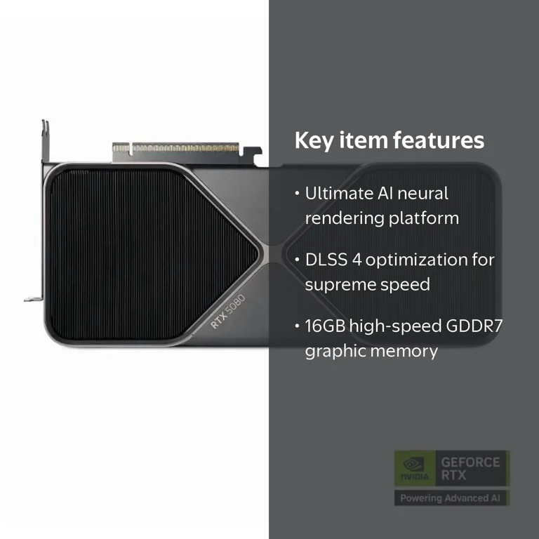 NVIDIA GeForce RTX 5080 Graphic Card, 16GB GDDR7, AI Ray Tracing