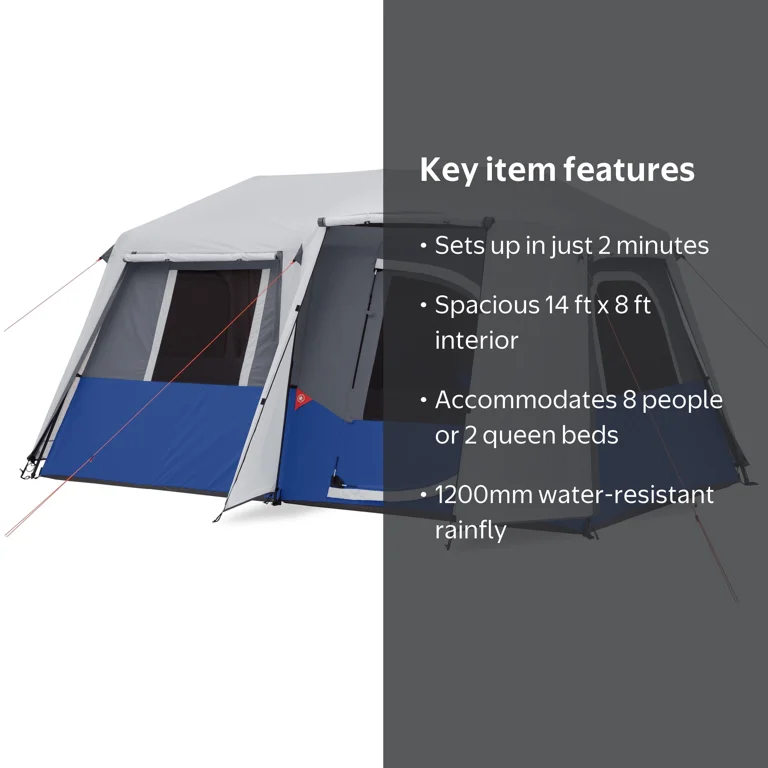 Ozark Trail 8-Person Instant Cabin Tent, 14 ft x 8 ft, with Full