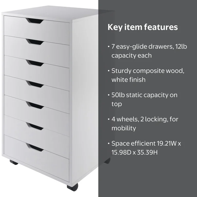 Winsome Halifax 7-Drawer Mobile Cabinet 10792, White Finish for