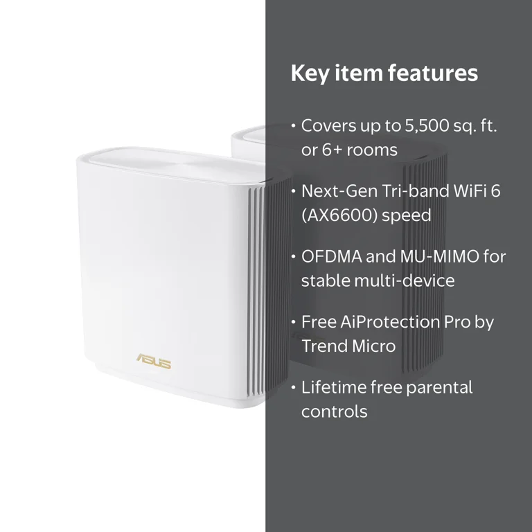 ASUS, ZenWiFi AX Whole-Home Mesh WiFi 6 System, 2PK, White ASUS, ZenWiFi AX Whole-Home Mesh WiFi 6 System, 2PK, White