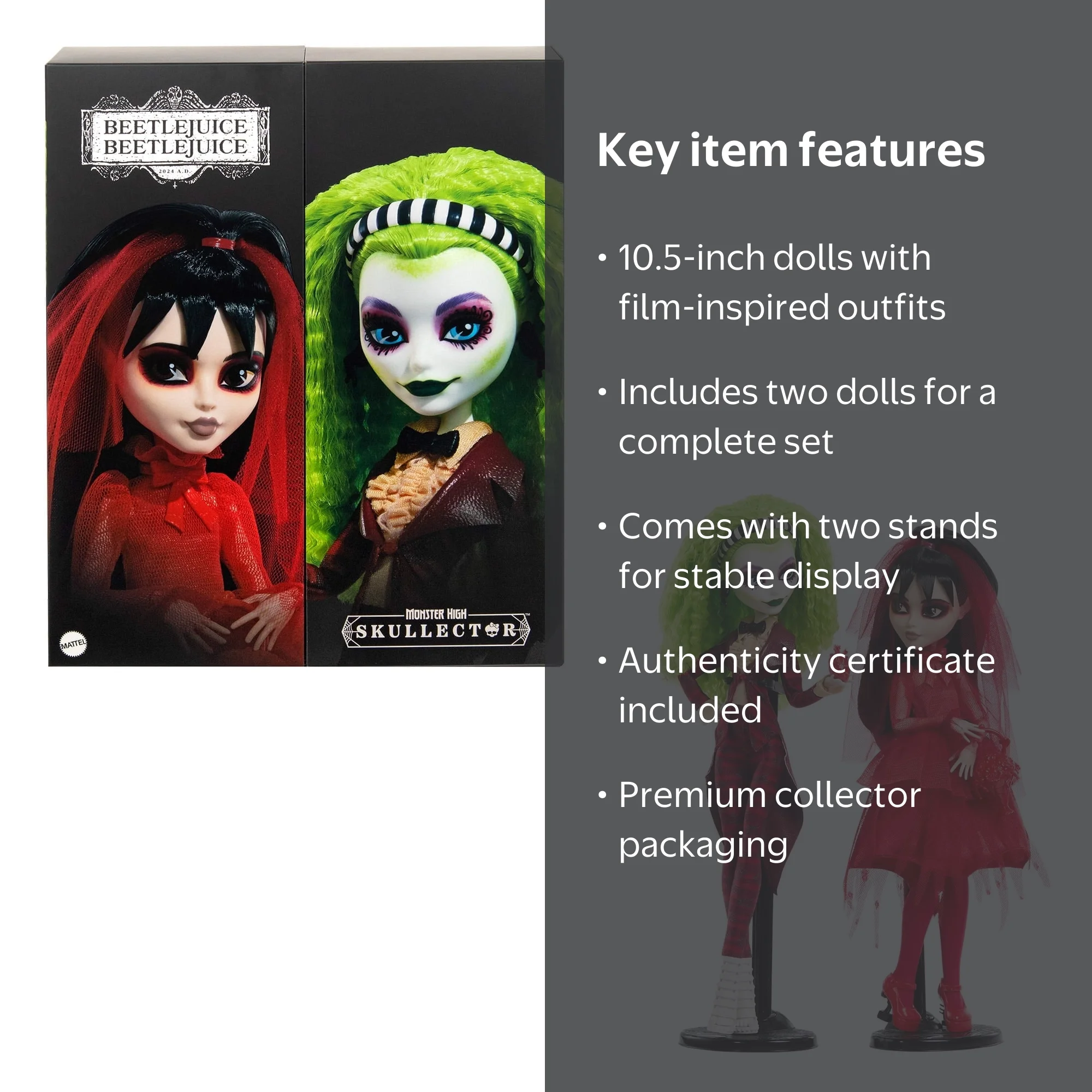 Monster High x Beetlejuice and Lydia Doll Set, 10 to 10.5 in
