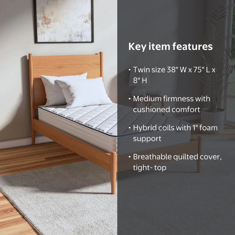 Mainstays 8 in Pocket Spring Hybrid Mattress in a Box, Medium Firm Mainstays 8 in Pocket Spring Hybrid Mattress in a Box, Medium Firm