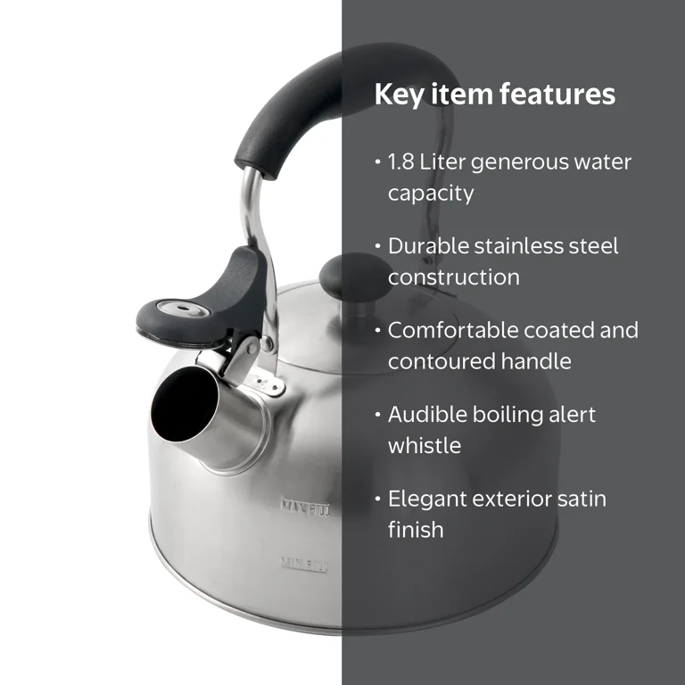Mainstays Stainless Steel 1.8L Whistle Tea Kettle, Induction