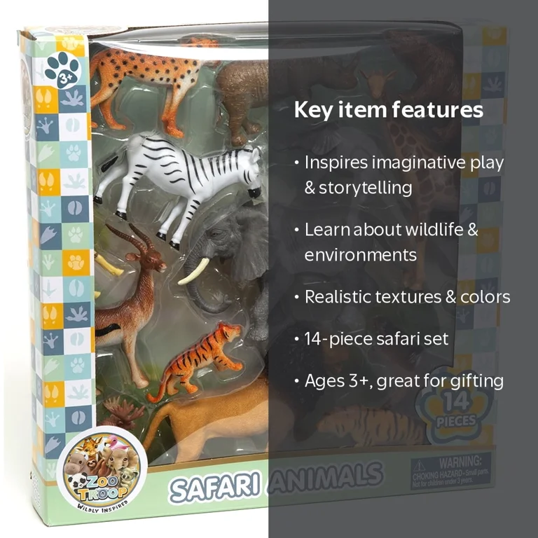 Zoo Troop Collectible Safari Animal Set – 14-Piece Wildlife