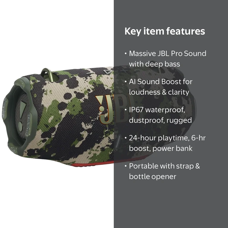 JBL XTREME4 迷彩柄 JBL Xtreme 4 - Big High Power Portable Waterproof Speaker in Black