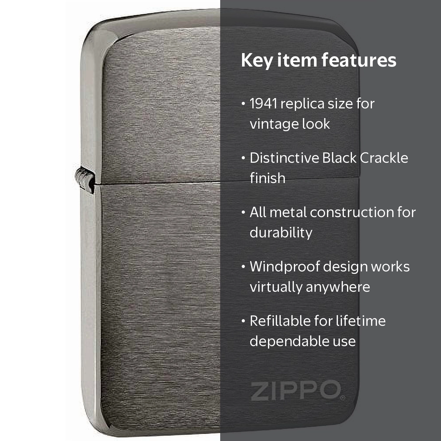 Zippo 1941 Replica Black Crackle Pocket Lighter - Walmart.com