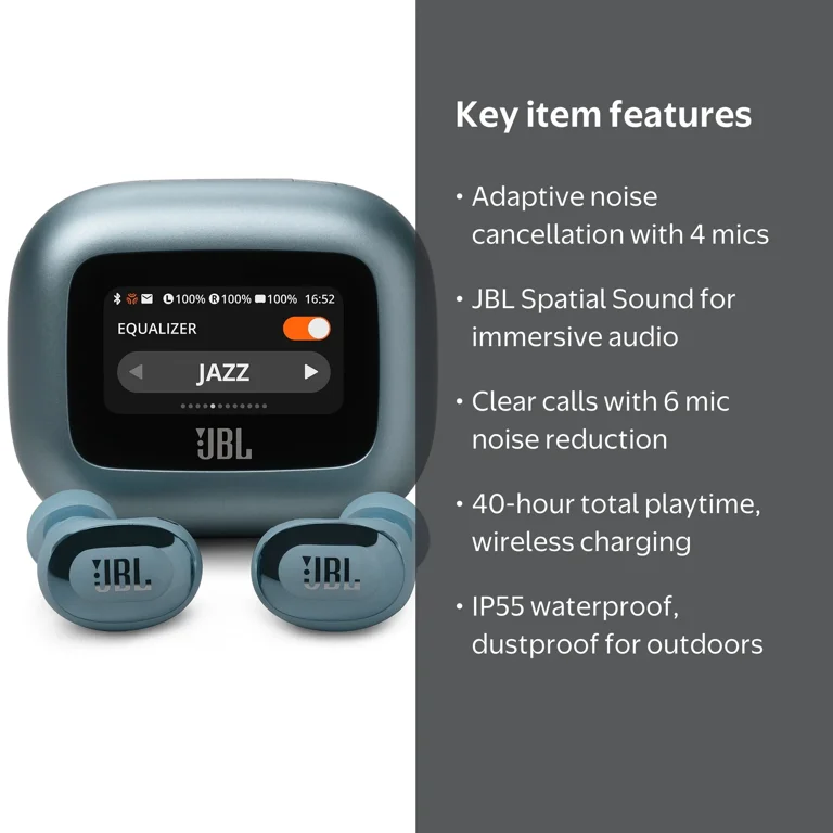 JBL Live Buds 3 Noise-Cancelling Earbuds with Smart Case (Blue