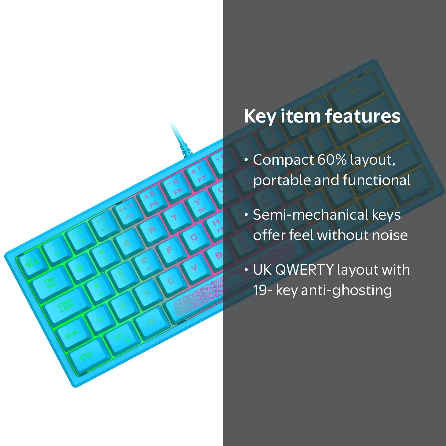 ZIYOU LANG K61 60% Compact Gaming Keyboard, RGB Backlit, Wired