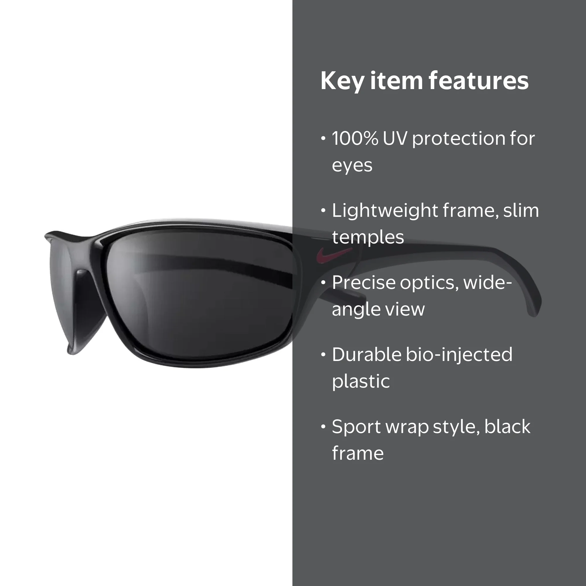 3939S Nike Rabid Men's Black Slim Temple Sport Wrap Sunglasses - EV1131