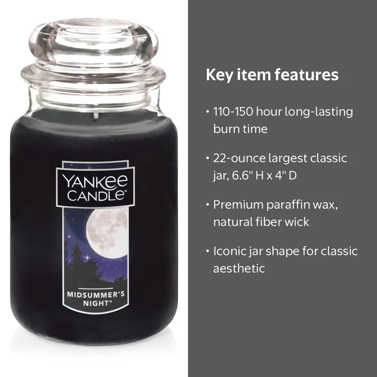 Yankee Candle, Large Classic Jar Candle, Black, MidSummer's Night