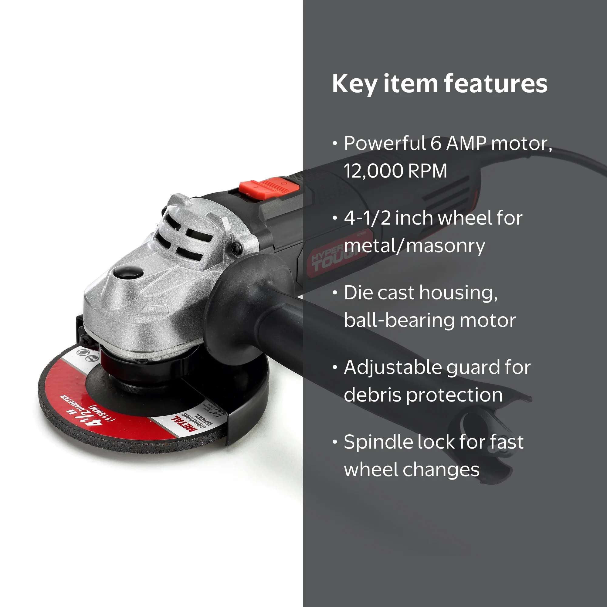Hyper Tough 6 Amp Corded Angle Grinder with Handle, Adjustable