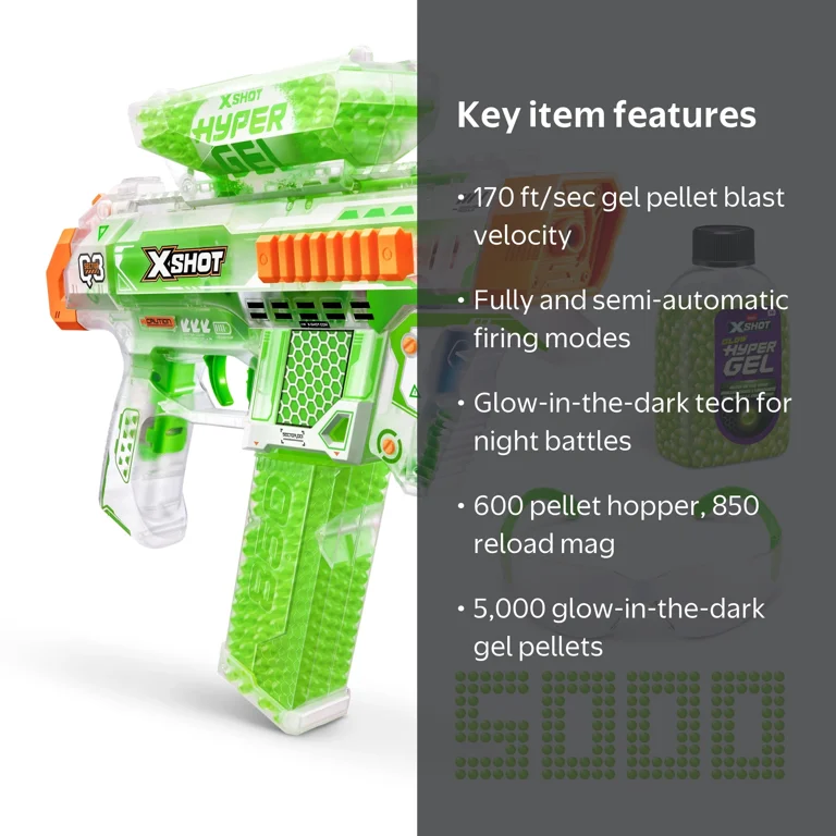 XSHOT, Hyper Gel Glow NightStrike, 5000 Pellets, Glow in Dark Tech