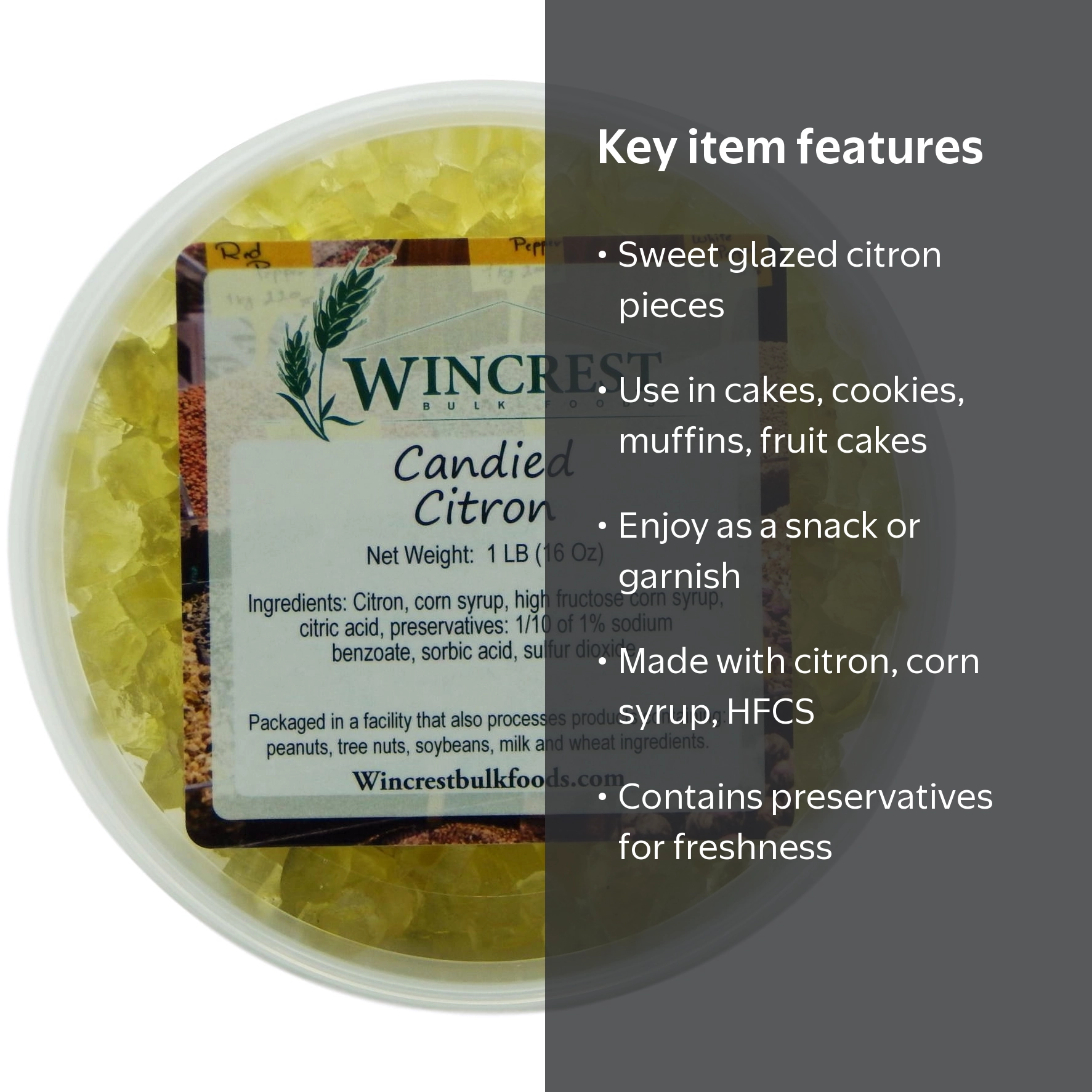 WinCrest, Candied Diced Citron, 1 Pound Tub, Glazed Fruit