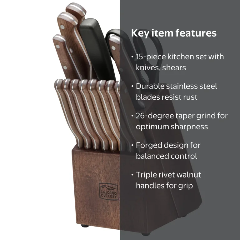 Chicago Cutlery 15-Piece Precision Cut Knife Set with Chef, Paring