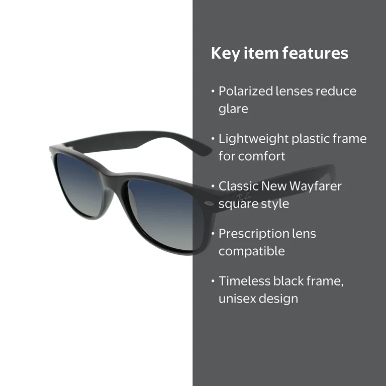 Ray-Ban Men's Polarized Square Wayfarer RB2132-601S/78-55 Matte