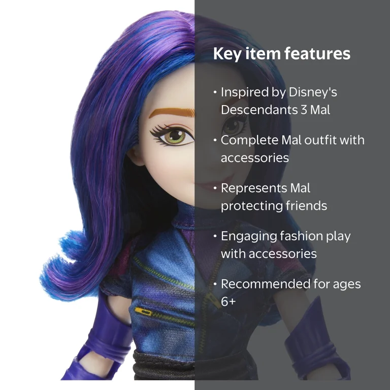 Disney Descendants 3 Mal Doll with Accessories, Fashion Toy for