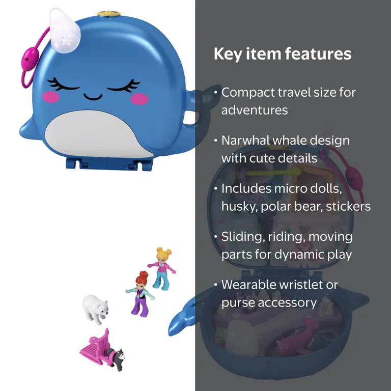 Polly Pocket Playset, Freezin' Fun Narwhal Compact Carry Purse