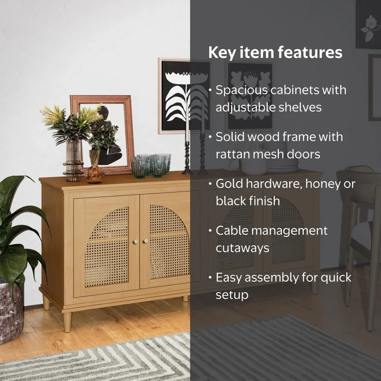 ヒロ＆ゴー・ゴー＆フレッドウッティ＆ポー・ピープ＆フォーキーマレフィセント＆ア Beautiful Drew Rattan 4-Door Buffet Sideboard by Drew Barrymore
