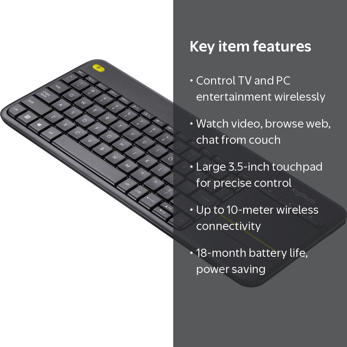 Logitech, Wireless Touch TV Keyboard, 14.5