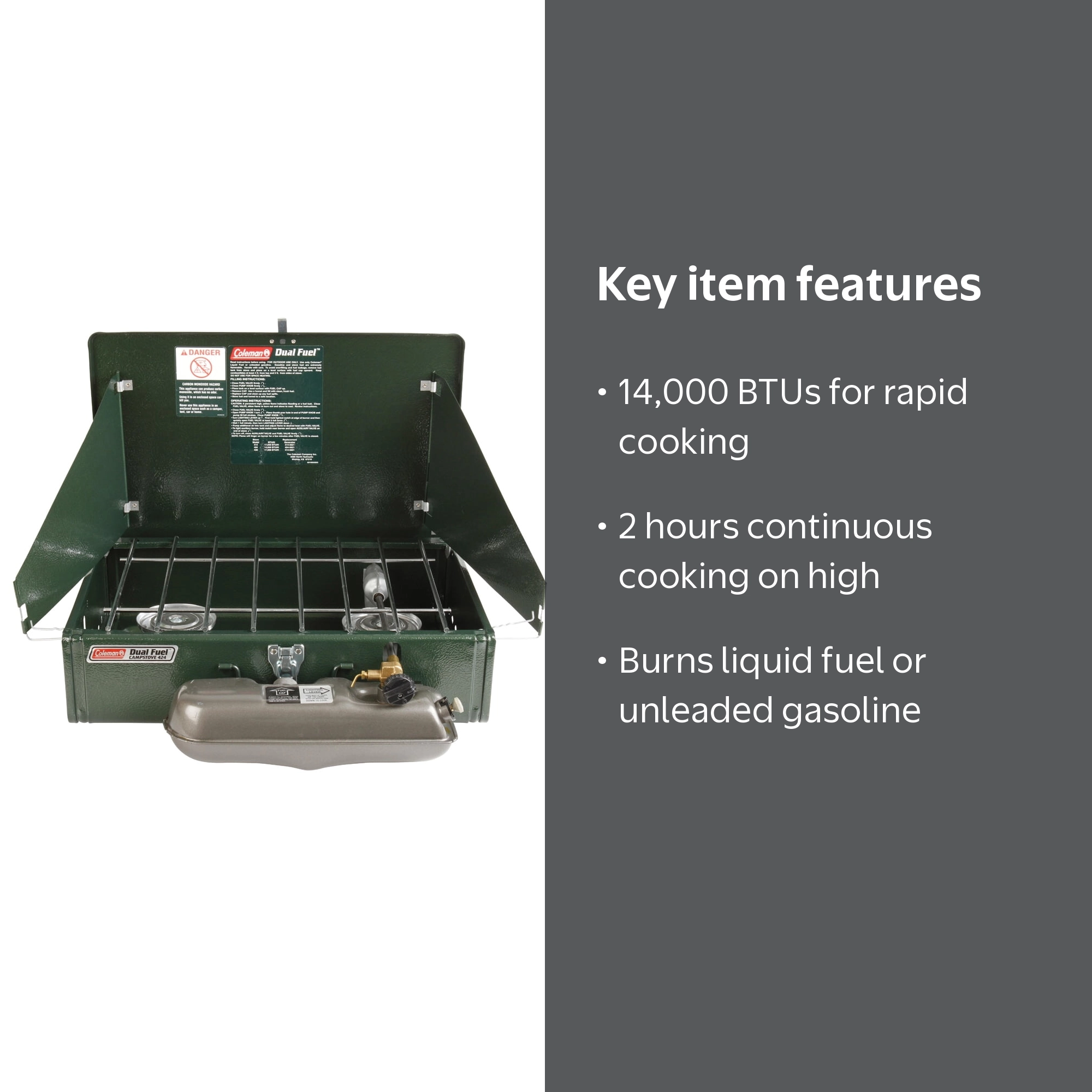 Coleman Guide Series 424 Dual Fuel 2-Burner Camp Stove, 14,000