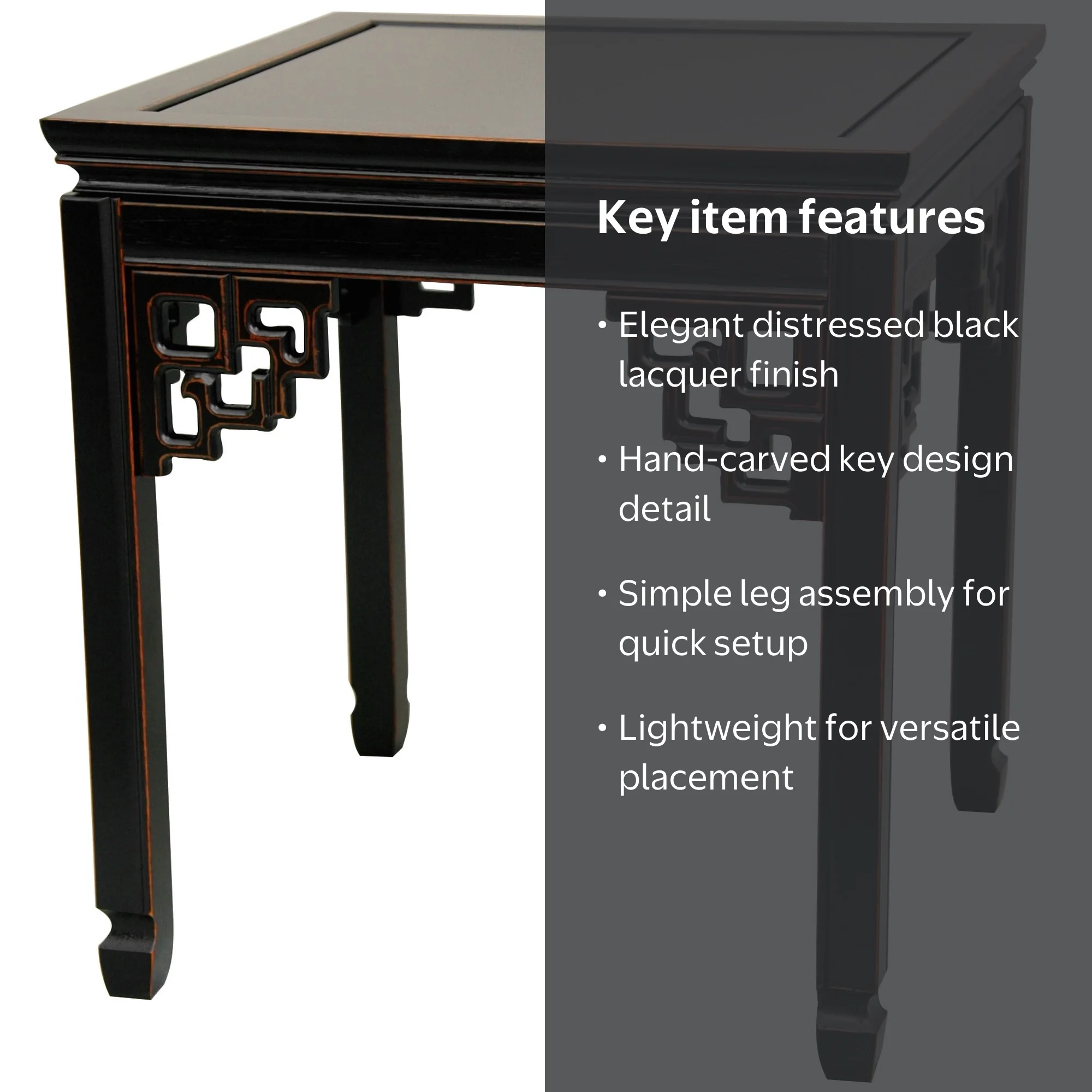 Oriental Furniture Rosewood Square Ming Table, Antique Black