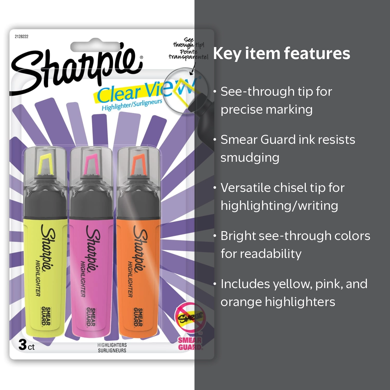 Sharpie, Highlighter, Clear View, Assorted, 3 Count - Walmart.com