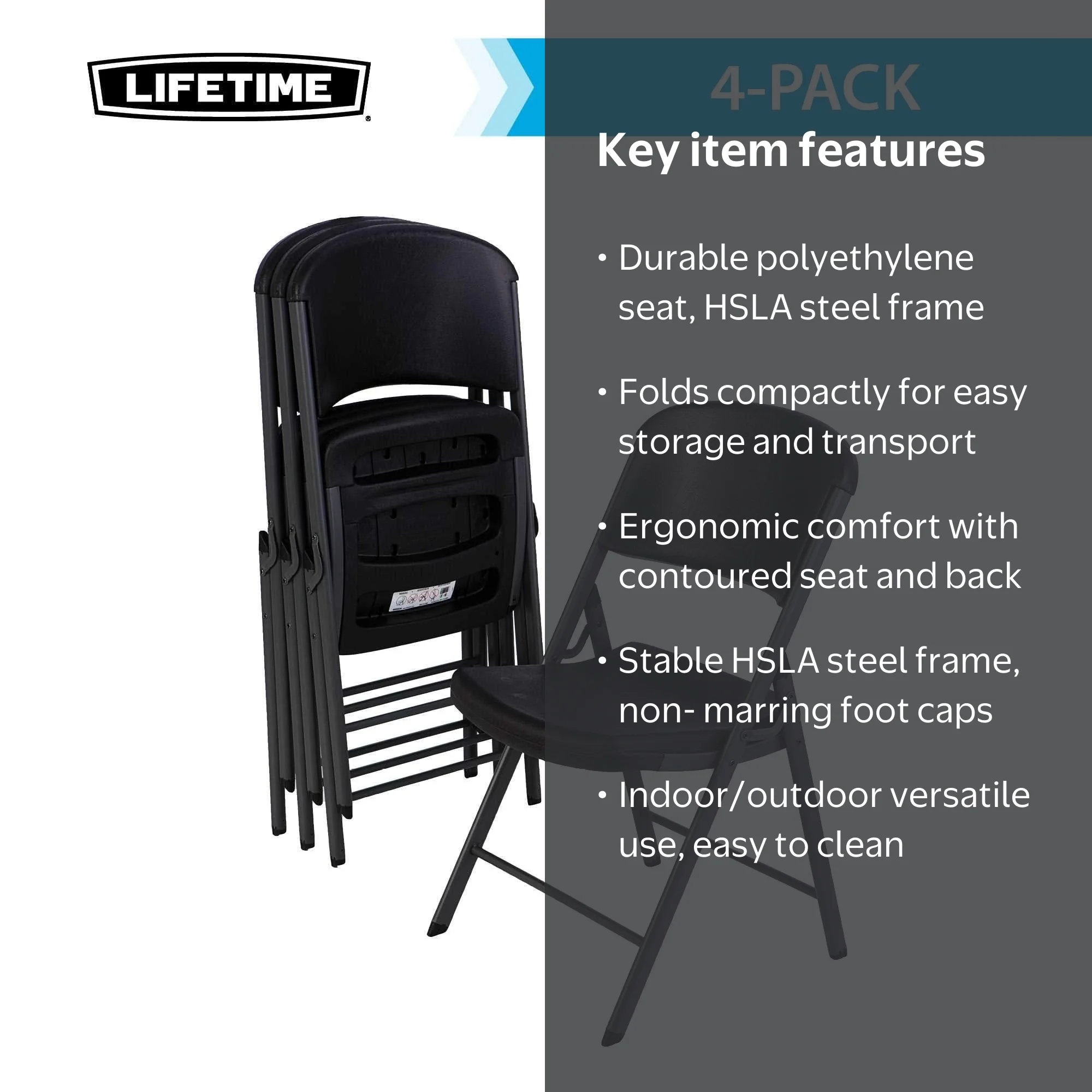 Lifetime, Folding Chair, 80187, Indoor Outdoor Commercial 4 Pack