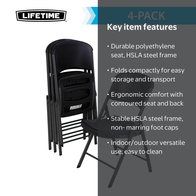 Lifetime, Folding Chair, 80187, Indoor Outdoor Commercial 4 Pack