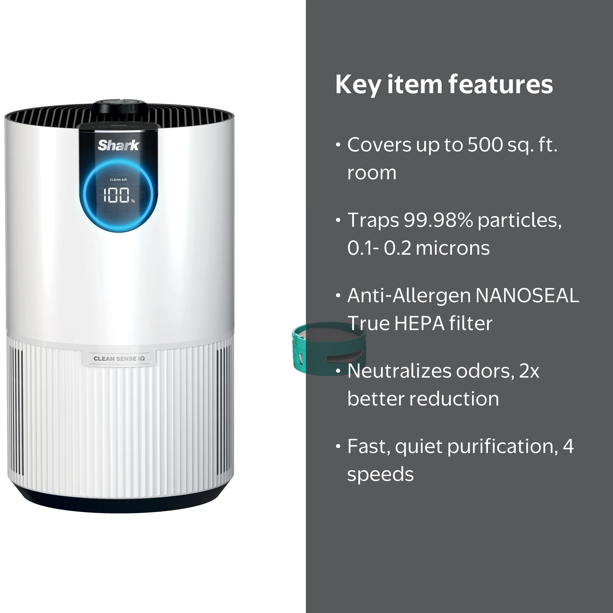 Shark Clean Sense Air Purifier, True HEPA Filter, Allergies