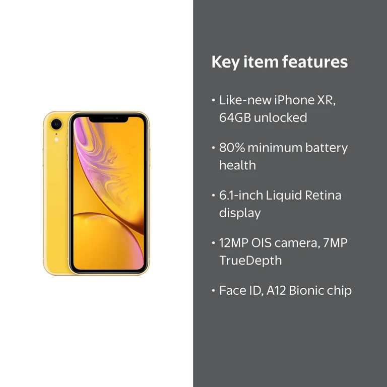 Apple, Restored iPhone XR, 64 GB, Carrier Unlocked, Yellow