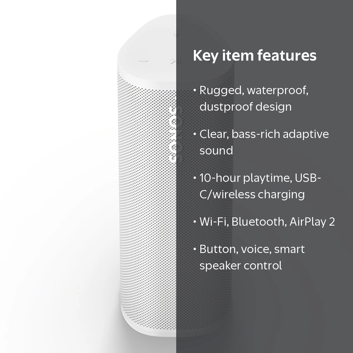 Sonos, Portable Waterproof Bluetooth Speaker, Roam 2, White