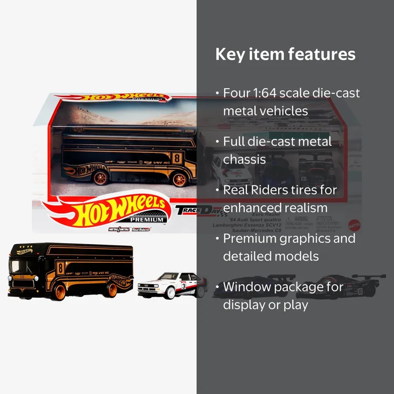 Hot Wheels Premium Collector Display Set: 3 Toy Cars & 1 Team