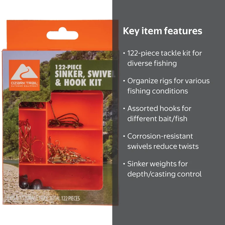 Ozark Trail 122-Piece Fishing Tackle Kit with Hooks Swivels Sinker